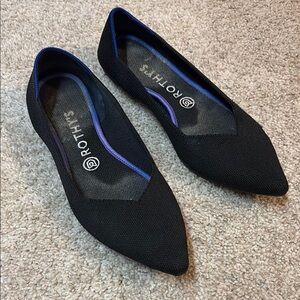 Rothy's Black Flats with Blue Accent